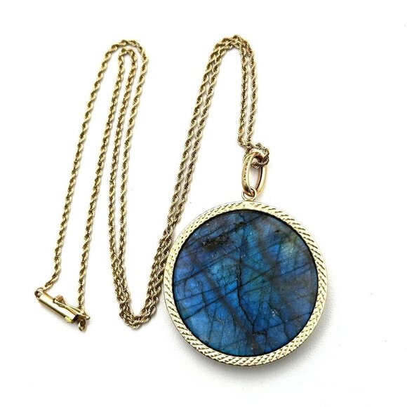 Milor Italy Necklace Solid 14k Yellow Gold Labradorite Pendant 20" Chain 20 Gram - Picture 6 of 9